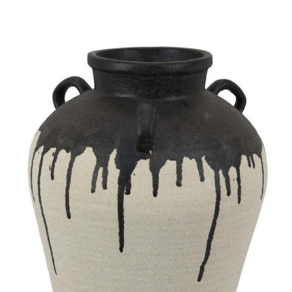 Caleb Accent Vase with Drip Pattern and Handles, Black Gray Ceramic