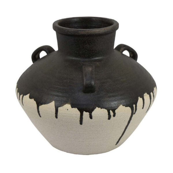Caleb Accent Vase with Drip Pattern, Angled Handles Black Gray Ceramic