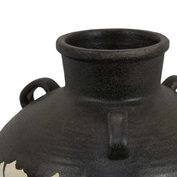 Caleb Accent Vase with Drip Pattern, Angled Handles Black Gray Ceramic