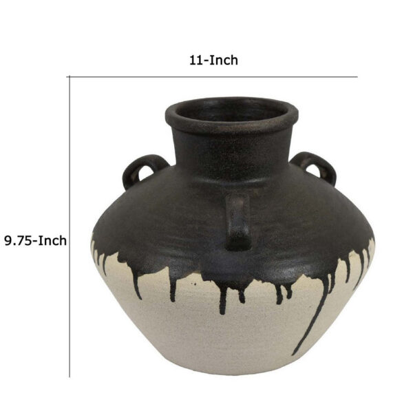 Caleb Accent Vase with Drip Pattern, Angled Handles Black Gray Ceramic