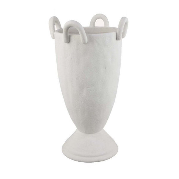 Fiji Accent Planter w Loop Handles, Pedestal White Ceramic 16 Inch