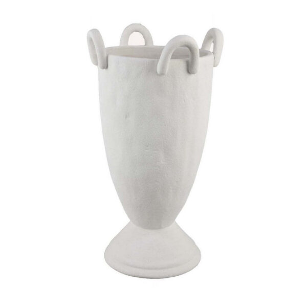 Fiji Accent Planter w Loop Handles, Pedestal White Ceramic 16 Inch