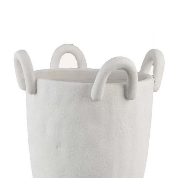 Fiji Accent Planter w Loop Handles, Pedestal White Ceramic 16 Inch
