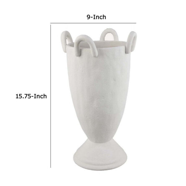 Fiji Accent Planter w Loop Handles, Pedestal White Ceramic 16 Inch