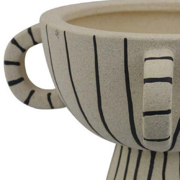 Javier Accent Planter with Loop Handles, Pedestal Black Beige Ceramic