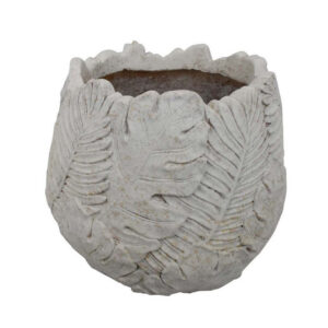 Sicily Accent Planter w Leaf Embossed Surface, Flared Edges Gray Resin