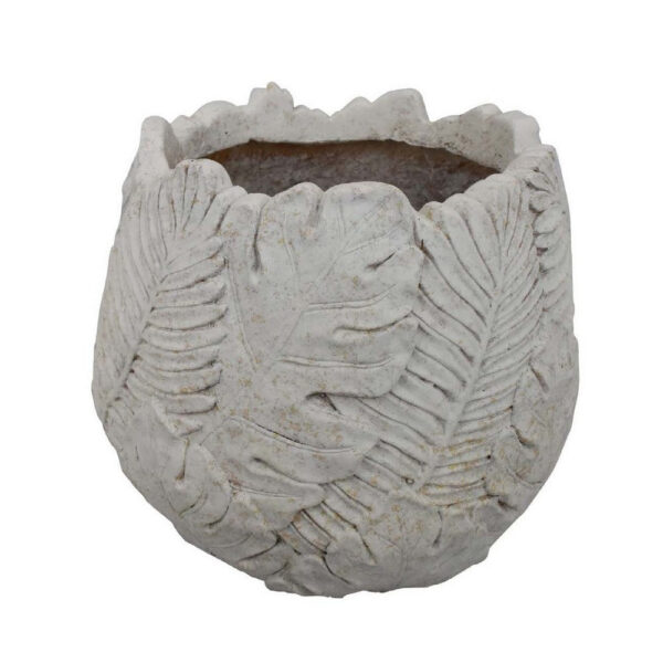 Sicily Accent Planter w Leaf Embossed Surface, Flared Edges Gray Resin