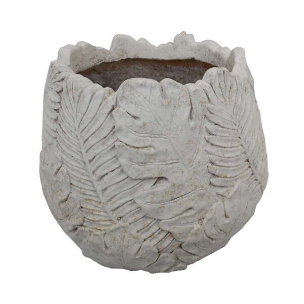 Sicily Accent Planter w Leaf Embossed Surface, Flared Edges Gray Resin
