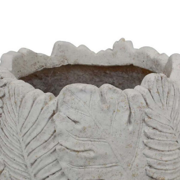 Sicily Accent Planter w Leaf Embossed Surface, Flared Edges Gray Resin