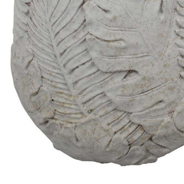 Sicily Accent Planter w Leaf Embossed Surface, Flared Edges Gray Resin