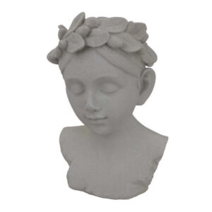 Sanie Decorative Female Bust with Floral Crown, Gray Resin 17 Inch