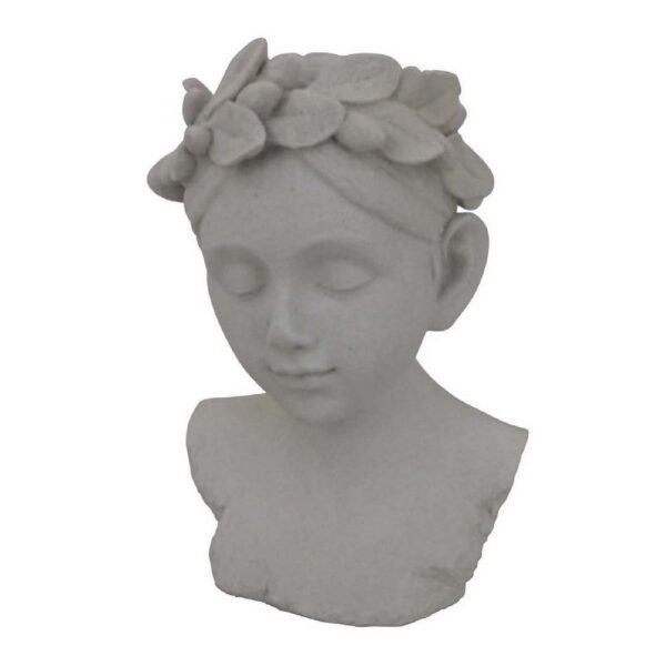 Sanie Decorative Female Bust with Floral Crown, Gray Resin 17 Inch