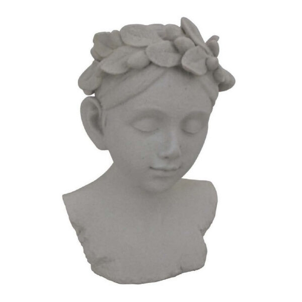Sanie Decorative Female Bust with Floral Crown, Gray Resin 17 Inch