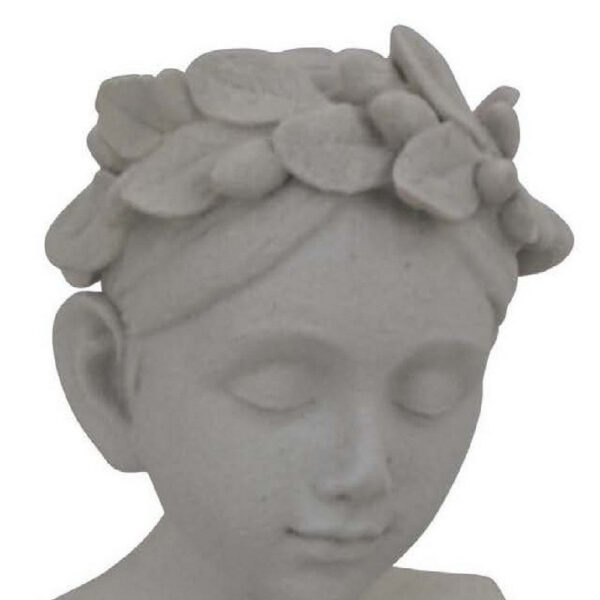 Sanie Decorative Female Bust with Floral Crown, Gray Resin 17 Inch