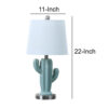 22 Inch Accent Table Lamp, Cactus Designed Body, Metal Base, Blue, White