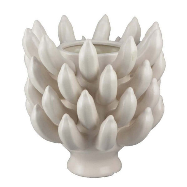 Joseph Accent Vase with Tiered Flame Accents, Ivory Ceramic 11 Inch