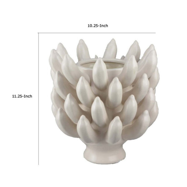 Joseph Accent Vase with Tiered Flame Accents, Ivory Ceramic 11 Inch