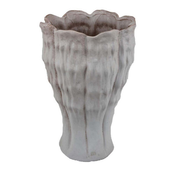 Maria Accent Vase with Rippled Texture, Tapered Gray Ceramic 15 Inch