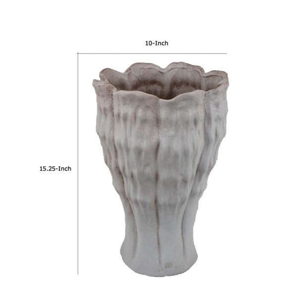 Maria Accent Vase with Rippled Texture, Tapered Gray Ceramic 15 Inch