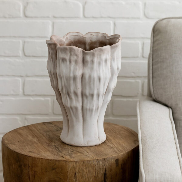 Maria Accent Vase with Rippled Texture, Tapered Gray Ceramic 15 Inch
