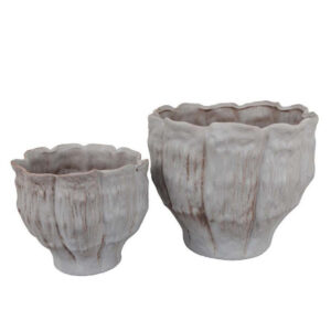 Maria Accent Planter Set of 2, Scalloped Rim, Gray Textured Ceramic