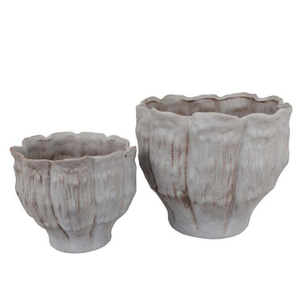 Maria Accent Planter Set of 2, Scalloped Rim, Gray Textured Ceramic