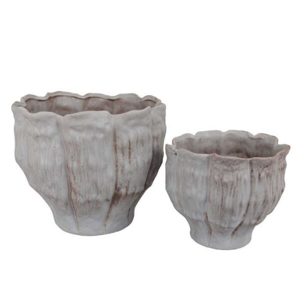 Maria Accent Planter Set of 2, Scalloped Rim, Gray Textured Ceramic