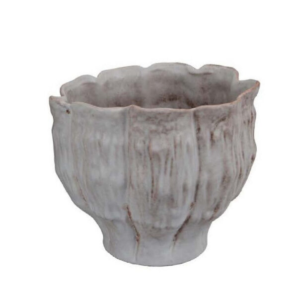 Maria Accent Planter Set of 2, Scalloped Rim, Gray Textured Ceramic