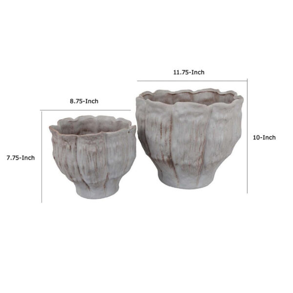 Maria Accent Planter Set of 2, Scalloped Rim, Gray Textured Ceramic