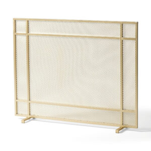Fireplace Screen, Single Panel Design, Diamond Mesh 32 x 41, Gold Iron