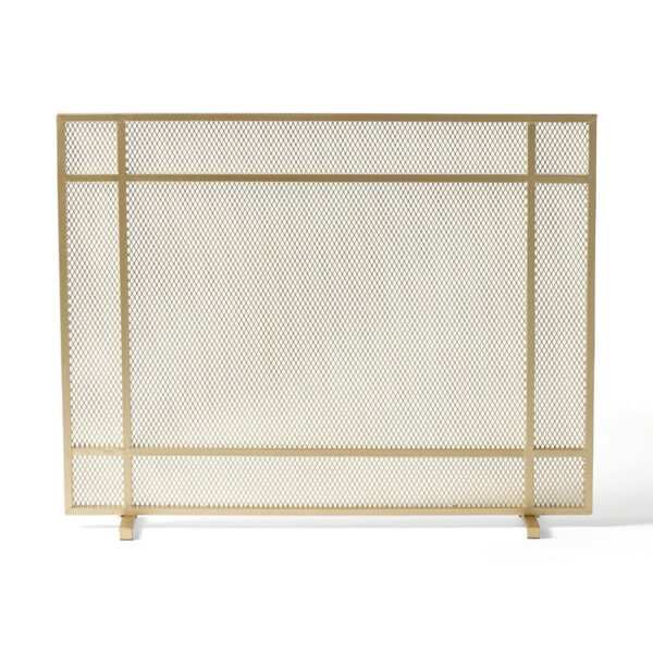 Fireplace Screen, Single Panel Design, Diamond Mesh 32 x 41, Gold Iron