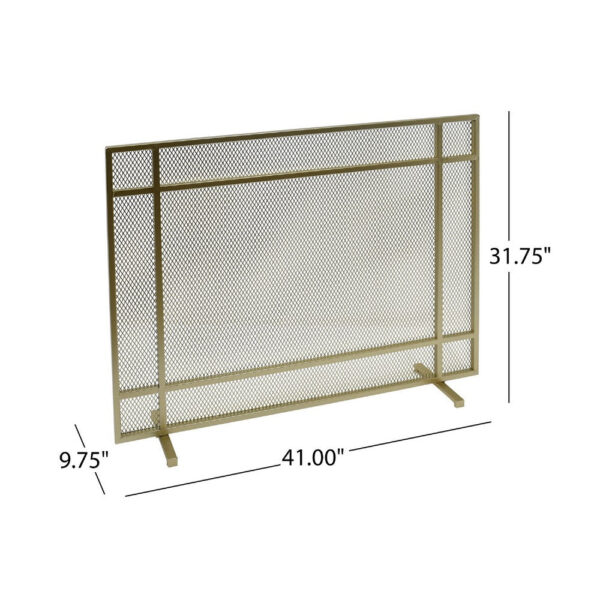 Fireplace Screen, Single Panel Design, Diamond Mesh 32 x 41, Gold Iron