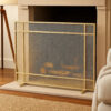 Fireplace Screen, Single Panel Design, Diamond Mesh 32 x 41, Gold Iron