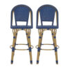Gomy Outdoor Barstool Char Set of 2, Blue Wicker Woven, Brown Aluminum