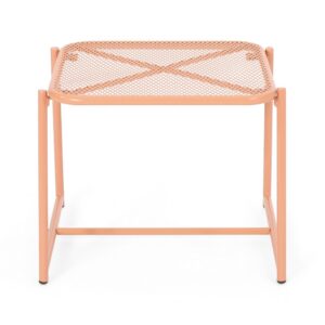 Elie Outdoor Side End Table, 20 Inch Mesh Top, Orange Metal Sled Base