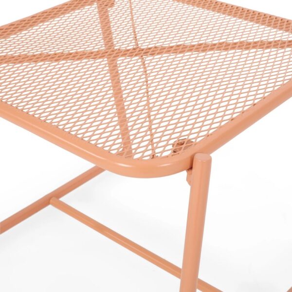 Elie Outdoor Side End Table, 20 Inch Mesh Top, Orange Metal Sled Base