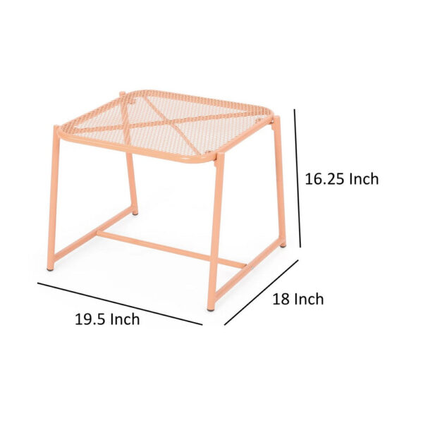 Elie Outdoor Side End Table, 20 Inch Mesh Top, Orange Metal Sled Base