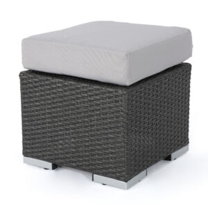 Outdoor Ottoman, 16 Inch Square Gray Woven Frame with Plush Cushion