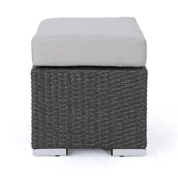 Outdoor Ottoman, 16 Inch Square Gray Woven Frame with Plush Cushion