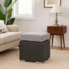 Outdoor Ottoman, 16 Inch Square Gray Woven Frame with Plush Cushion