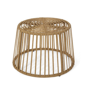 Laine Outdoor Side End Table, 20 Inch Round Top, Brown Rope Woven Base