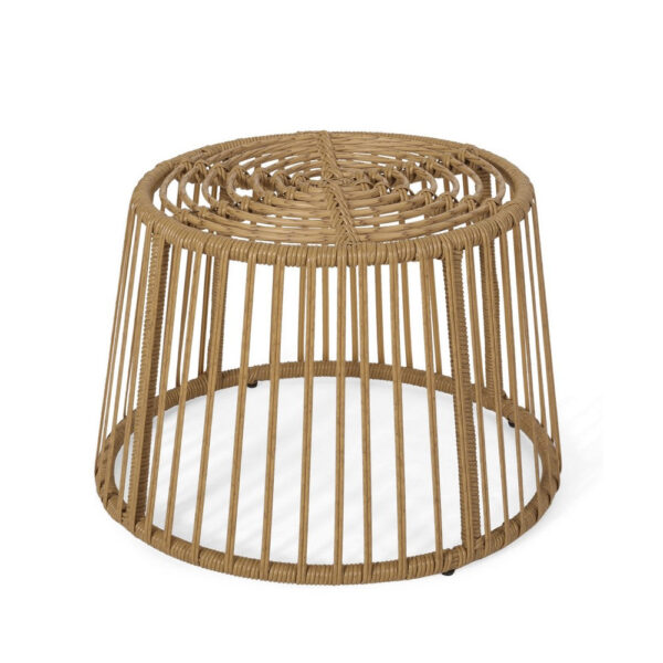 Laine Outdoor Side End Table, 20 Inch Round Top, Brown Rope Woven Base