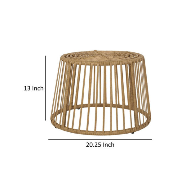 Laine Outdoor Side End Table, 20 Inch Round Top, Brown Rope Woven Base
