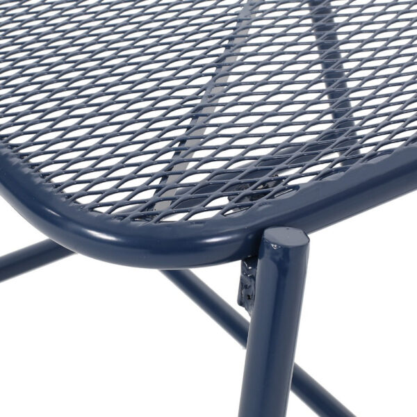 Kery Outdoor Side End Table, 20 Inch Mesh Top, Navy Blue Sled Base