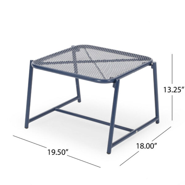 Kery Outdoor Side End Table, 20 Inch Mesh Top, Navy Blue Sled Base