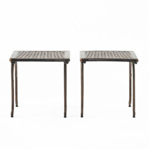 Lyra Outdoor Side End Table, Cabriole Legs, Brown Aluminium, 18 Inch