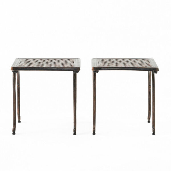 Lyra Outdoor Side End Table, Cabriole Legs, Brown Aluminium, 18 Inch