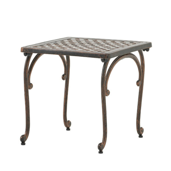 Lyra Outdoor Side End Table, Cabriole Legs, Brown Aluminium, 18 Inch