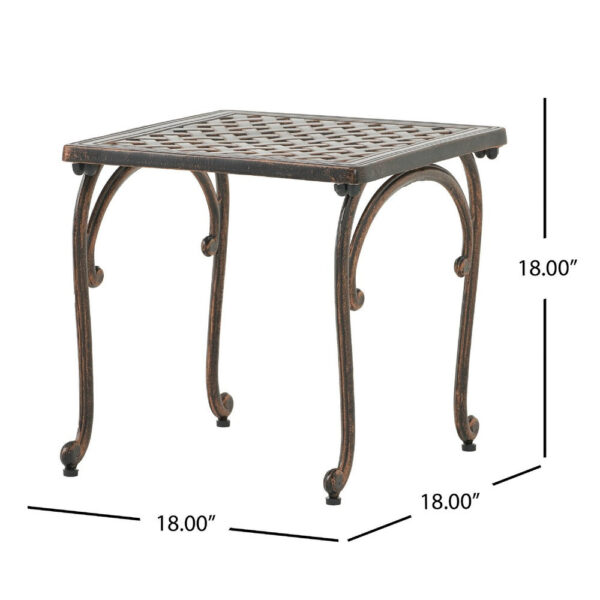 Lyra Outdoor Side End Table, Cabriole Legs, Brown Aluminium, 18 Inch