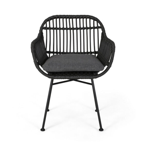 Tee Outdoor Conversation Chair Set of 2, Gray Rattan, Black Metal
